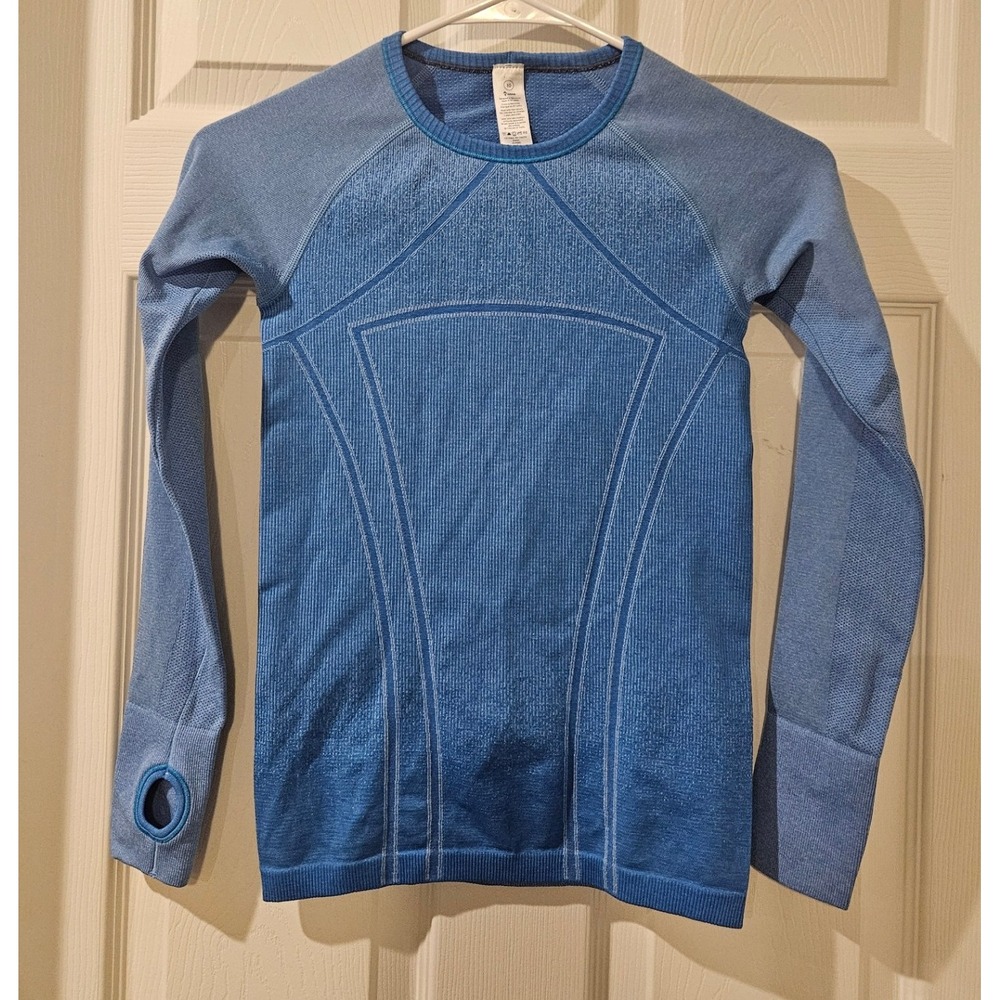 Ivivva by‎ Lululemon Long Sleeve Seamless Running Top Girls 10 Blue Thumbholes